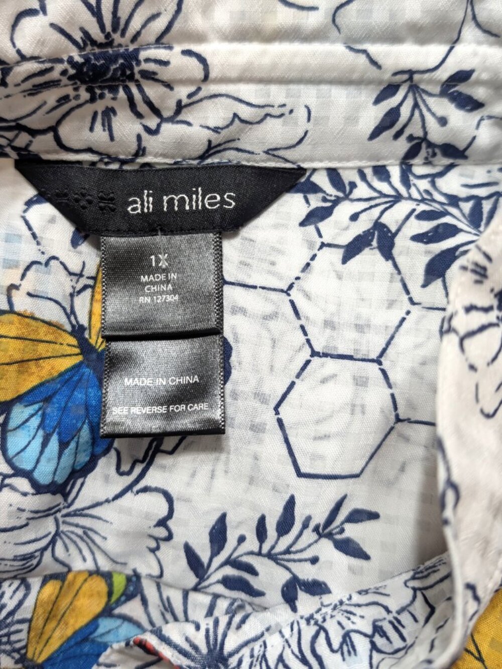 Ali Miles Wired Collar Butterfly Floral Garden Art to Wear Tunic 1X Boho Button - Picture 9 of 9